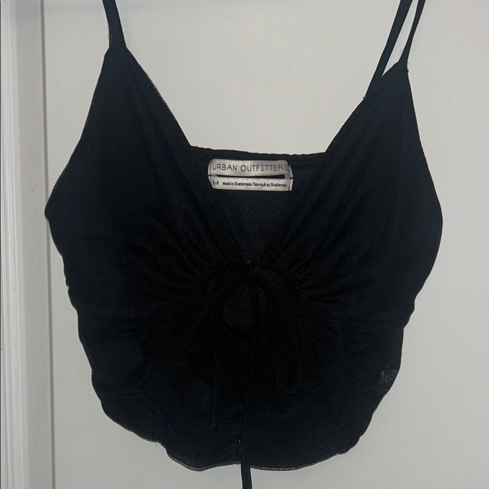 Urban Outfitters Black Gathered Crop Top- Mesh- Adjustable straps